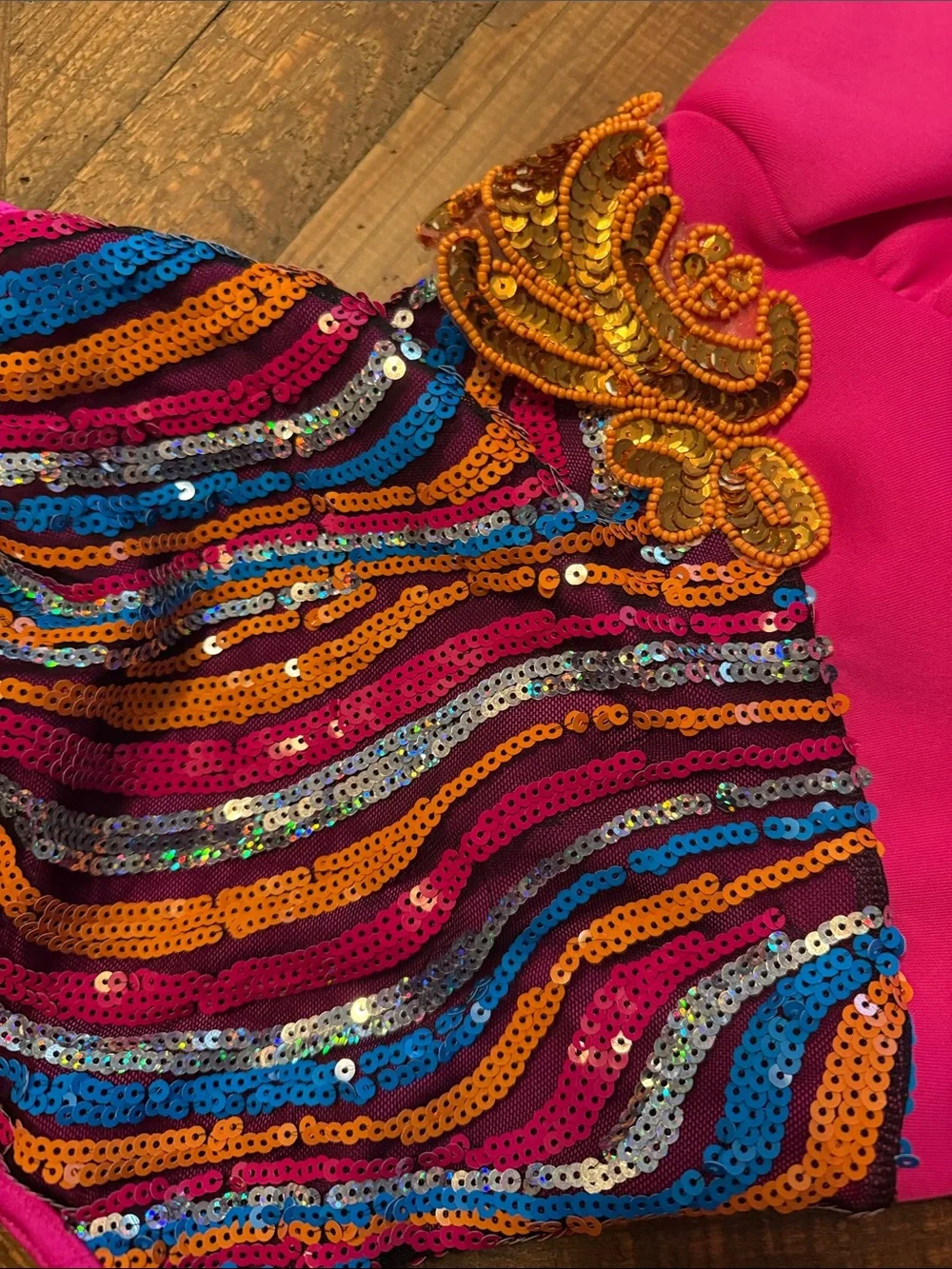 Weissman Hot Pink Sequin Multicolor Dance Dress